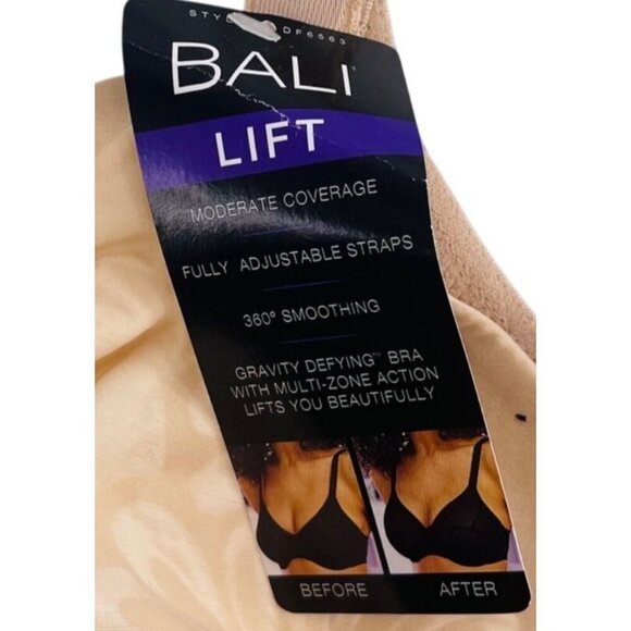 Bali Lift Moderate Coverage Bra 36C Adjustable Straps Nylon/Spandex Beige - Picture 2 of 6